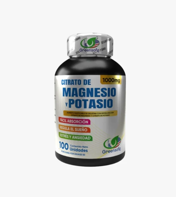 Magnesio y Potasio Citrato 1000 mg 100 Tabletas Masticables Relajación Muscular Citrato Magnesio + Potasio 1000 mg Masticables 100 uds Calambres y Sueño Profundo