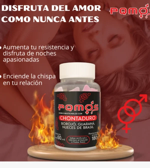 Gomas Energéticas PQMOS con Guaraná Borojó Nuez Brasil y Chontaduro 60 Masticables Gomitas PQMOS Potenciadoras Sexuales Frutos Rojos 60 uds Chontaduro y Borojó Natural