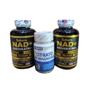 Combo Antiedad Satoomi: 2 NAD+ 1500 mg Liposomal + Citrato Magnesio 196 mg 60 uds Pack 2 NAD+ Resveratrol Liposomal Satoomi 1500 mg + Magnesio Citrato 196 mg 60 caps