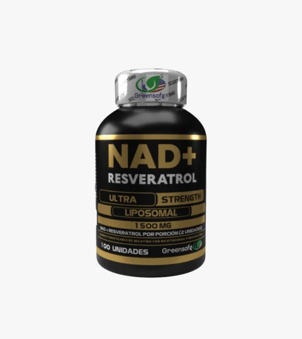 Resveratrol + NAD+ Liposomal 1500 mg Greensofg 100 uds Energía Celular Premium NAD+ Resveratrol Liposomal 1500 mg Greensofg Antiedad y Longevidad 100 cápsulas